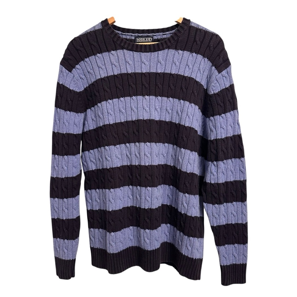 Lands End Crew Neck Cable Knit Sweater XL 47-48 Preppy Fisherman Heavy Cotton